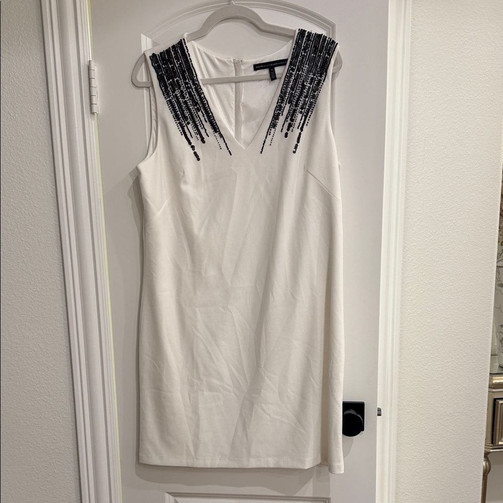 White House Black Market White Dress with Black Sequin Accents